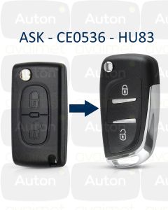 Kaukolukitusavain Peugeot 207/307/308, Citroen C4 Picasso (ASK) 2-nappia HU83 CE0536