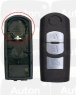 Mazda Keyless Go avaimen kuori (3-nappia) paristo ylhäällä