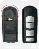 Mazda Keyless Go avaimen kuori (4-nappia) paristo ylhäällä